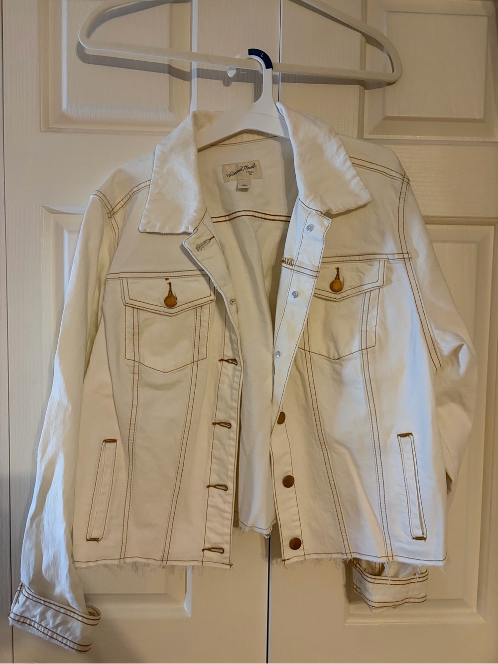 White Denim Jacket with Contrast Stitching